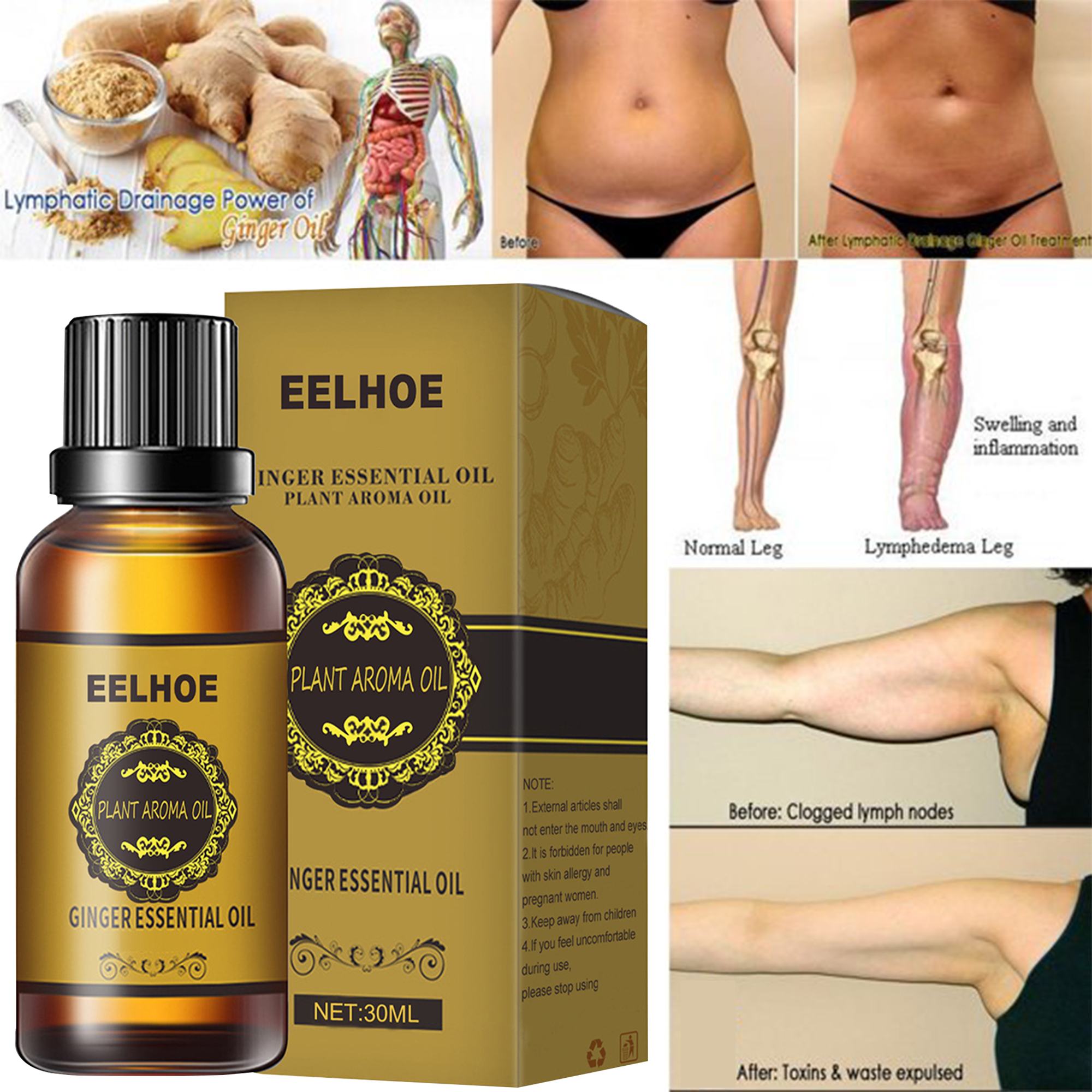 Belly Drainage Ginger Oil, Belly off Slimming Massage Oil Net: 30 ml